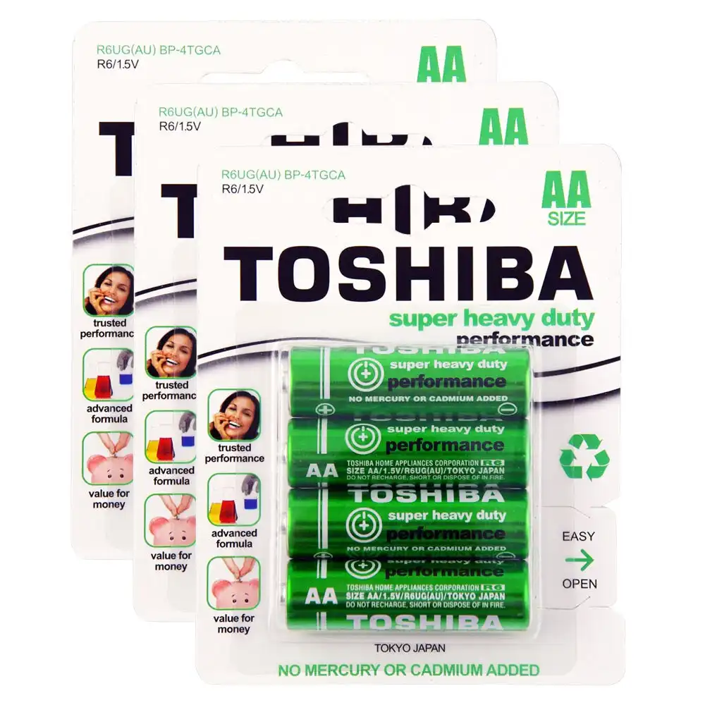 3x 4pc Toshiba 1.5V Super Heavy Duty AA LR6 Lasting Cylindrical Batteries