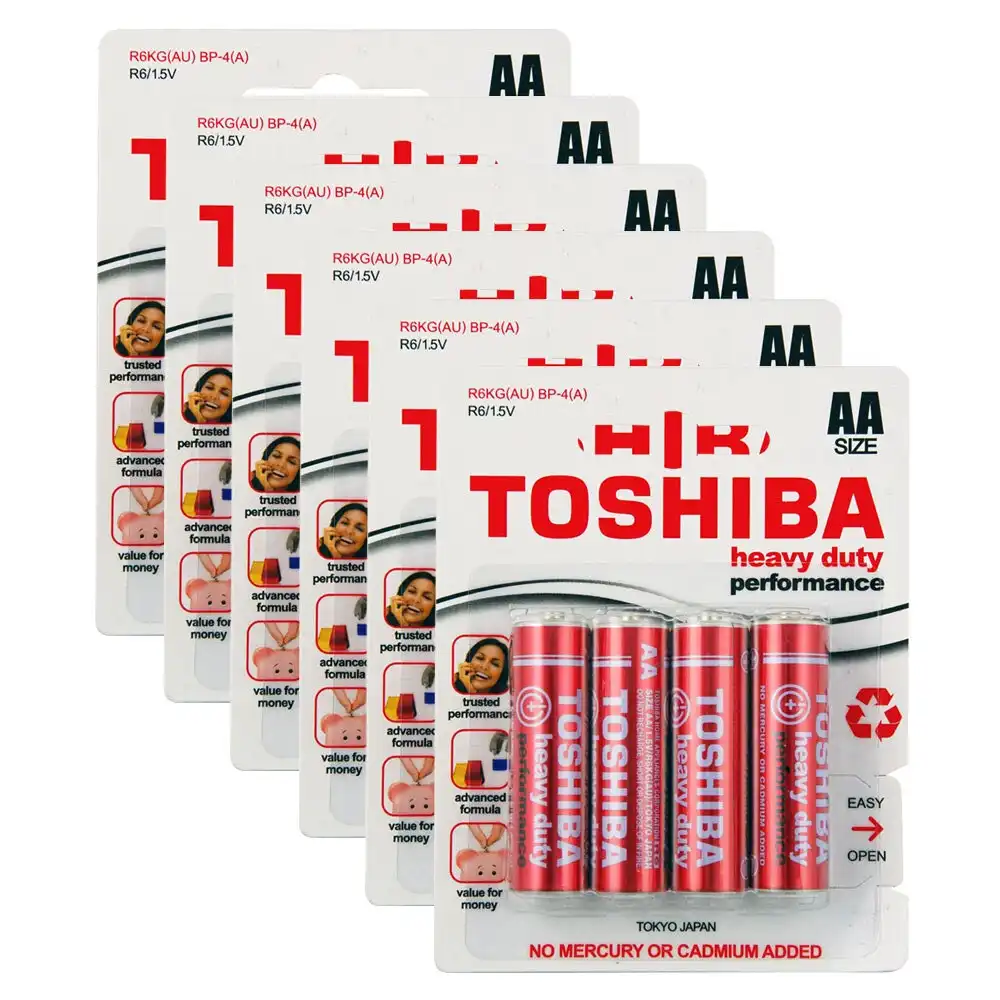 6x 4x Toshiba 1.5V Heavy Duty AA LR6 Battery Cylindrical Multiuse Batteries