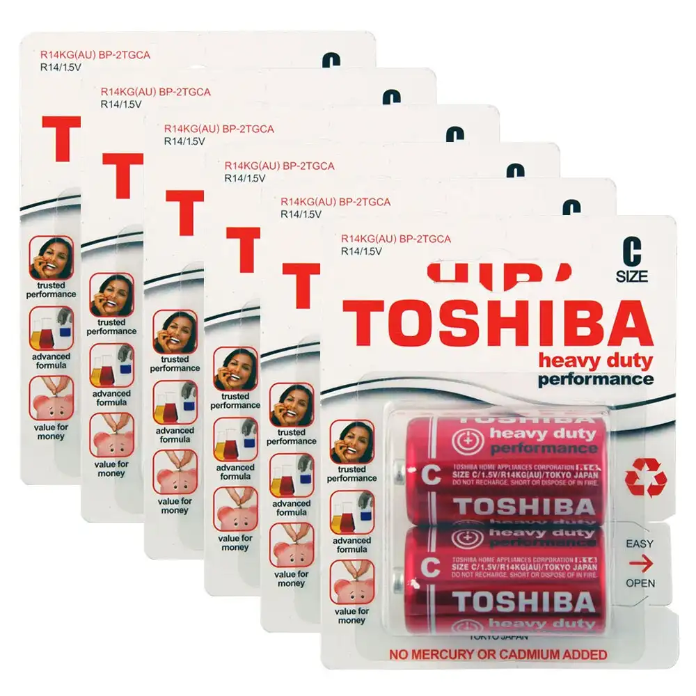 6x 2pc Toshiba 1.5V Heavy Duty C R14 Battery Power Cylindrical Lasting Batteries