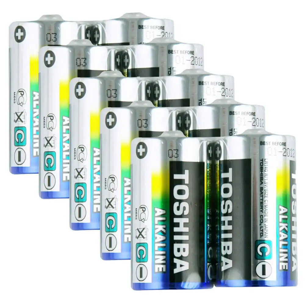5x 2pc Toshiba Alkaline D R20 Battery Power Cylindrical Multi-Use Batteries