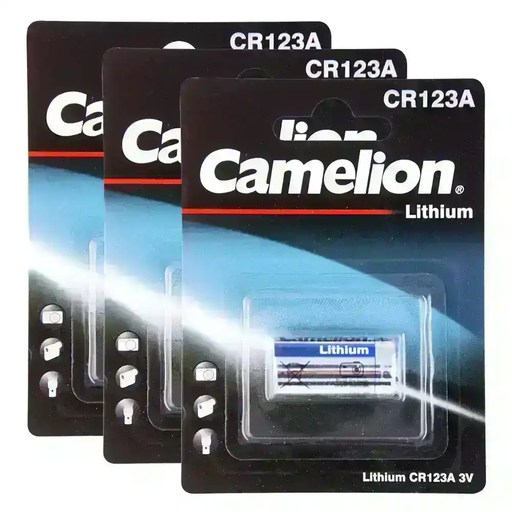 3x Camelion Lithium 3V CR123A Single Card Lasting Battery Cylindrical f/Camera