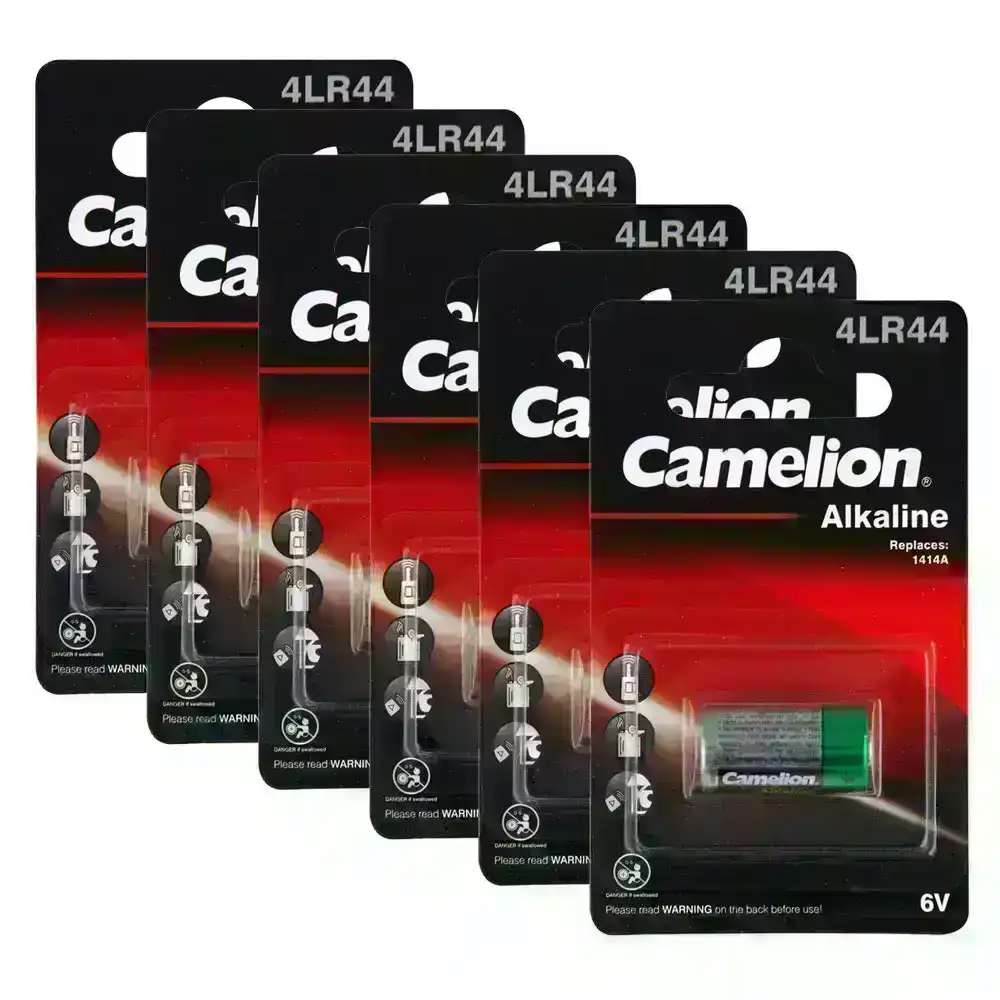 6x Camelion Alkaline 6V Battery 4LR44/PX28A/V4034 Cylindrical for Digital Camera