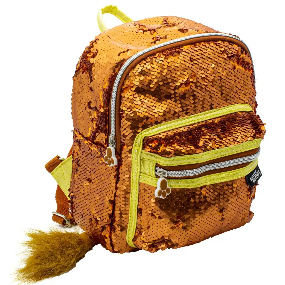 Glitter Critters Catch Me Sequin Kids Backpack w/Compartments/Straps Lion