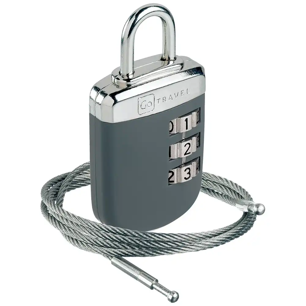 Go Travel Link Lock Combination Padlock with Cable Suitcase/Luggage Lock Grey