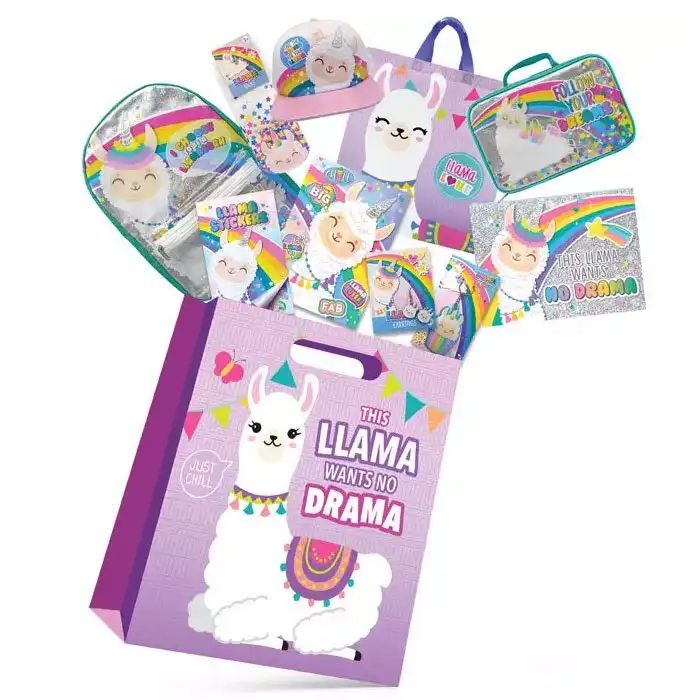 Llama Showbag 21 Kids w/Backpack/Cap Cooler Bag/Socks/Stickers Notebook Keychain