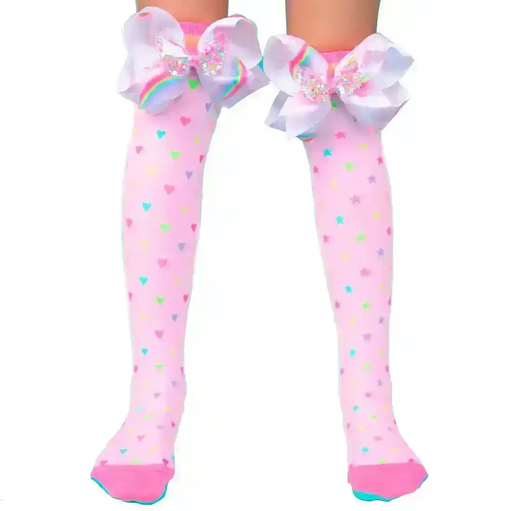 MADMIA Sprinkles Bow Long Knee High Socks Pair Kids/Adult Unisex Girl/Women Pink