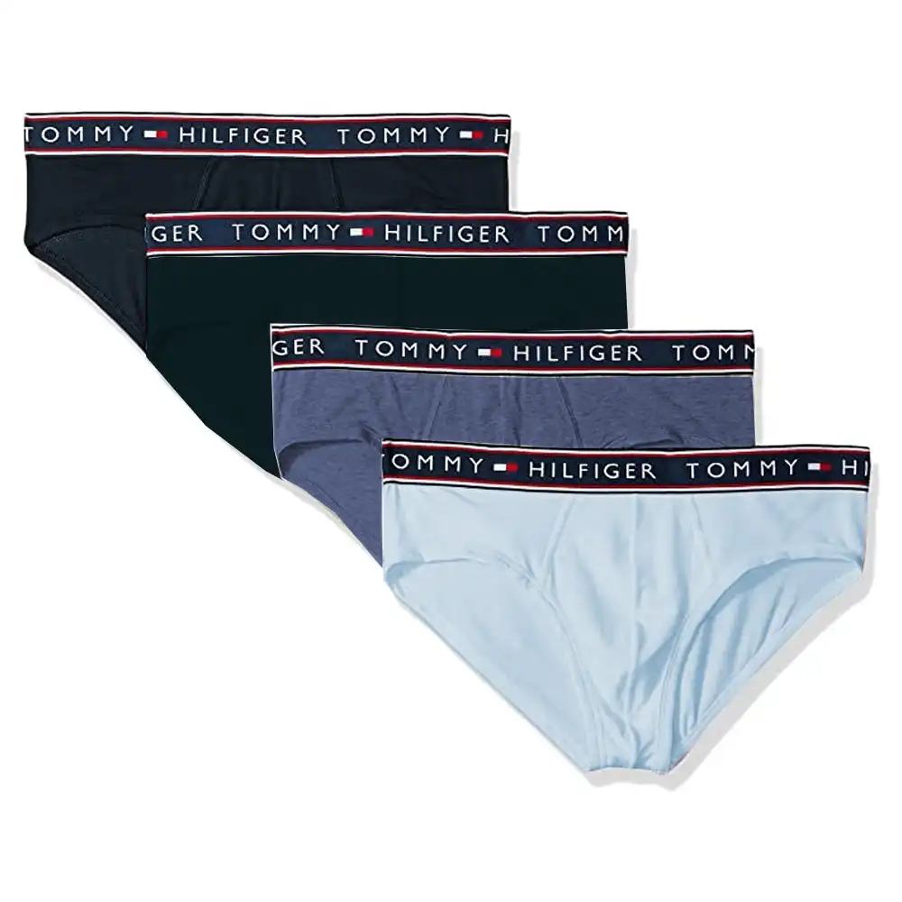 4PK Tommy Hilfiger Men's M Size Cotton Stretch Briefs Underwear Blue Shades