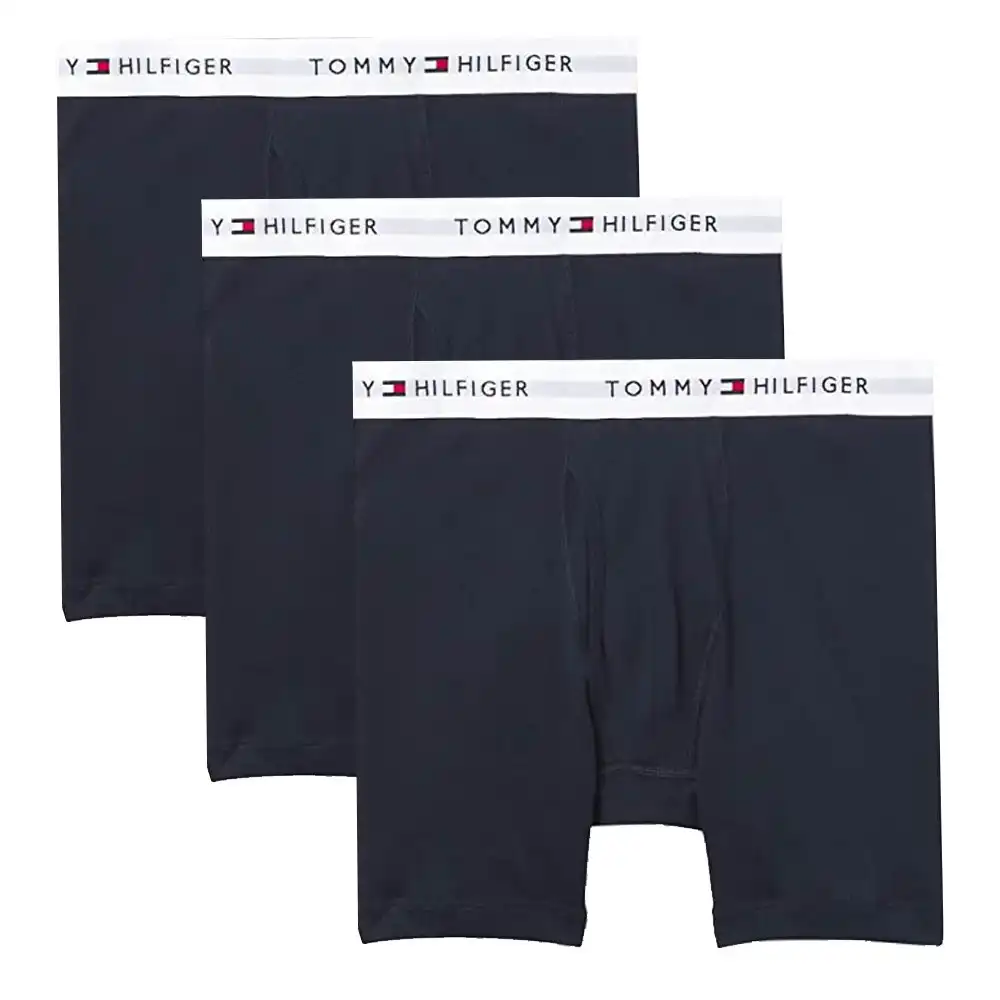 3PK Tommy Hilfiger Men's L Size Cotton Classic Boxer Briefs Underwear Navy Blue