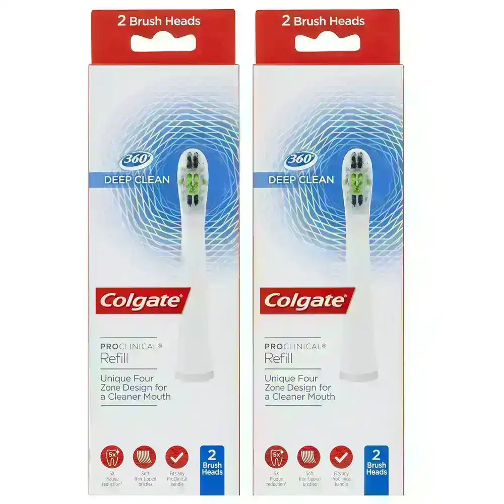 2x 2pc Colgate 360 Deep Clean Soft Brush Head Refill f/ProClinical Toothbrush WT