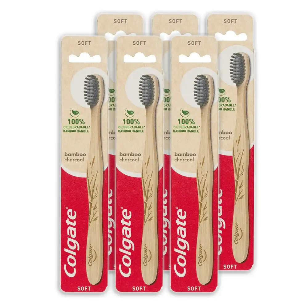 6x Colgate Bamboo Charcoal Infused Floss Tip Soft Bristles BPA Free Toothbrush