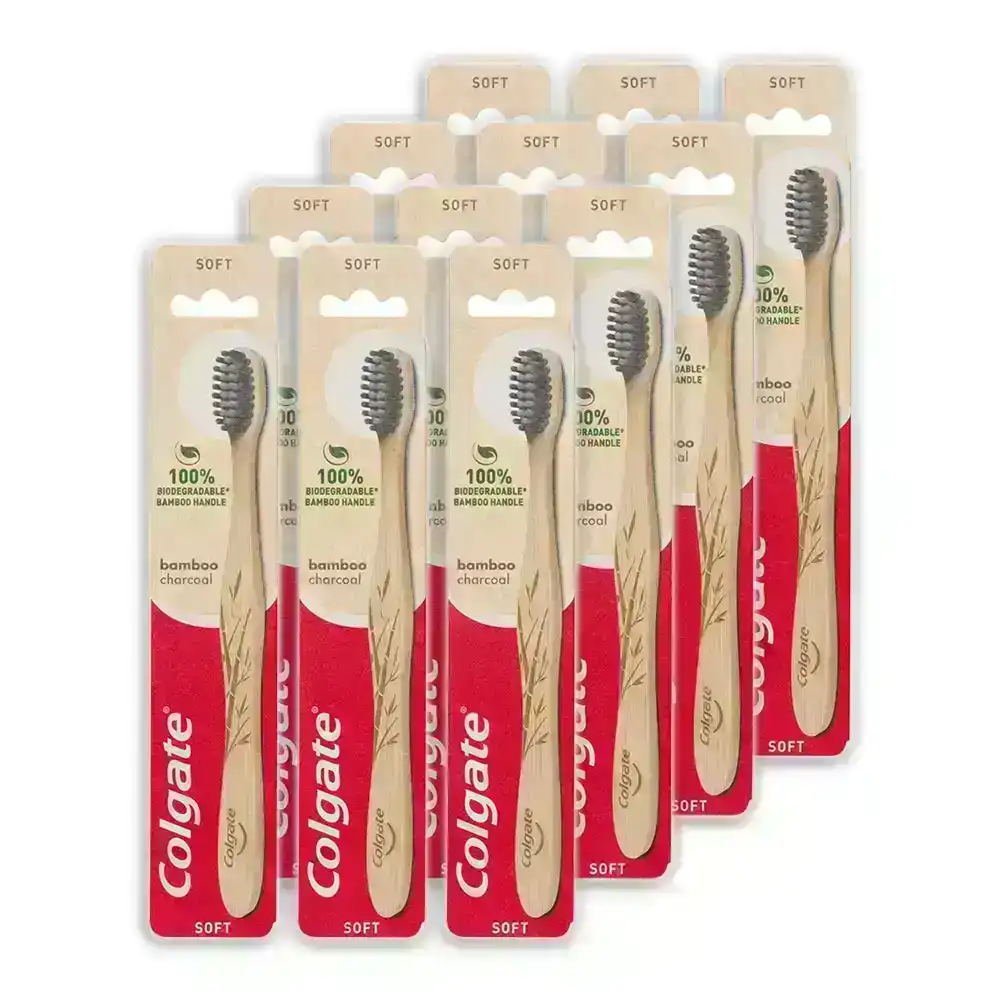 12x Colgate Bamboo Charcoal Infused Floss Tip Soft Bristles BPA Free Toothbrush