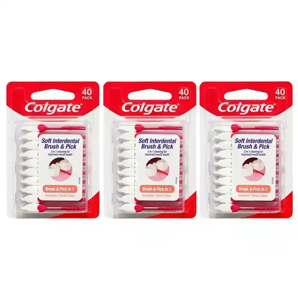 3x 40pc Colgate Teeth Cleaning Soft Interdental Brush Floss/Toothpick Oral Care