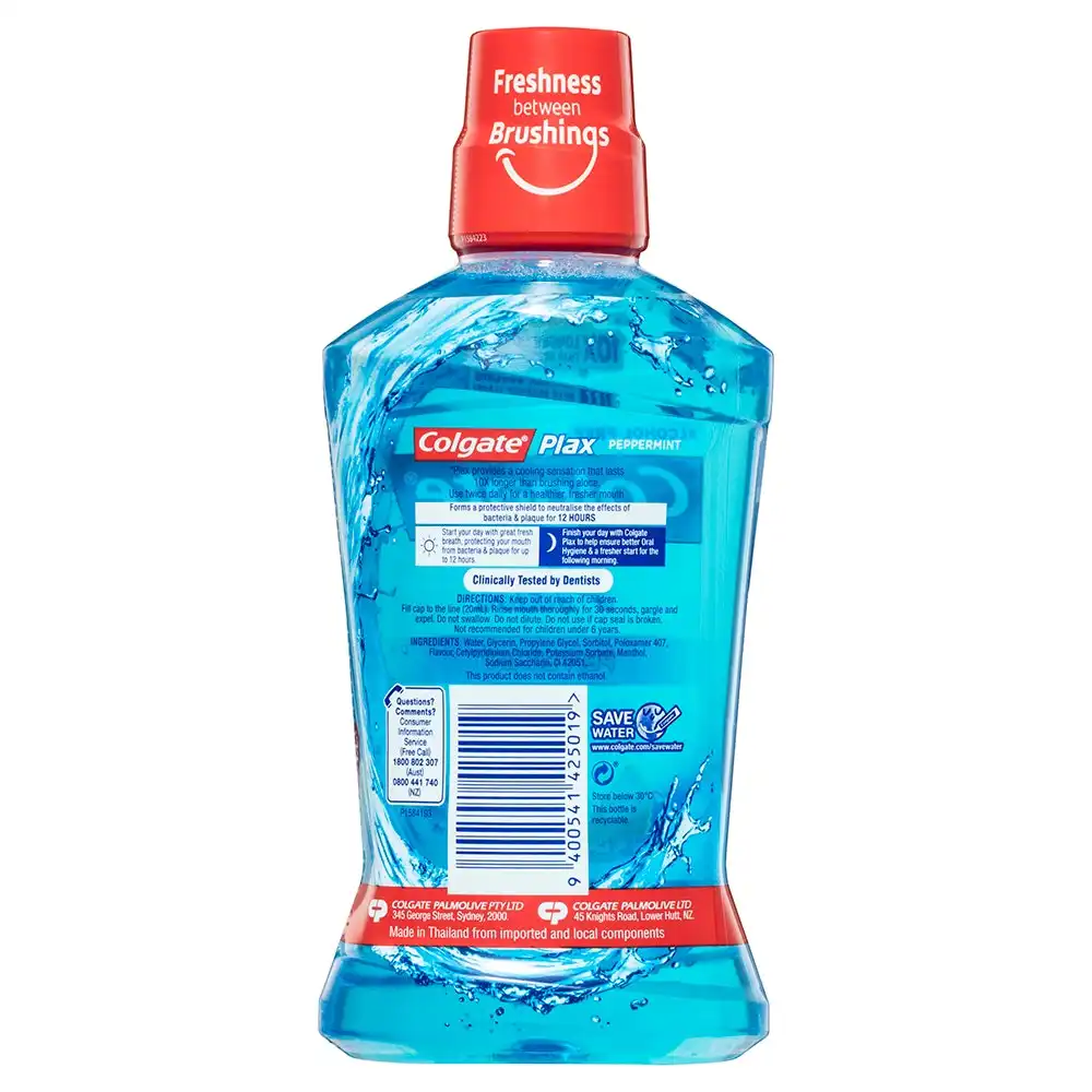 2x Colgate 500ml  Plax Peppermint Mouthwash Alcohol Free Mouth Wash Oral Care