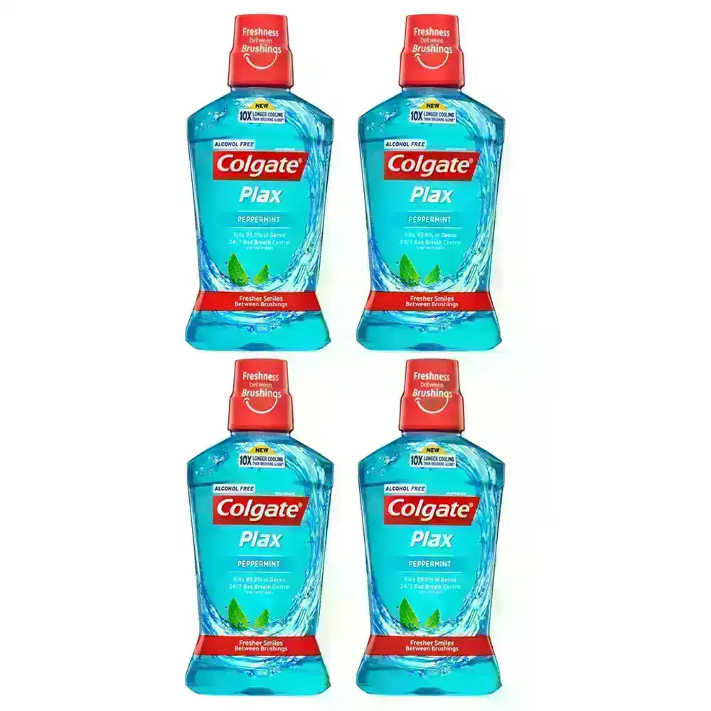 4x Colgate 500ml  Plax Peppermint Mouthwash Alcohol Free Mouth Wash Oral Care