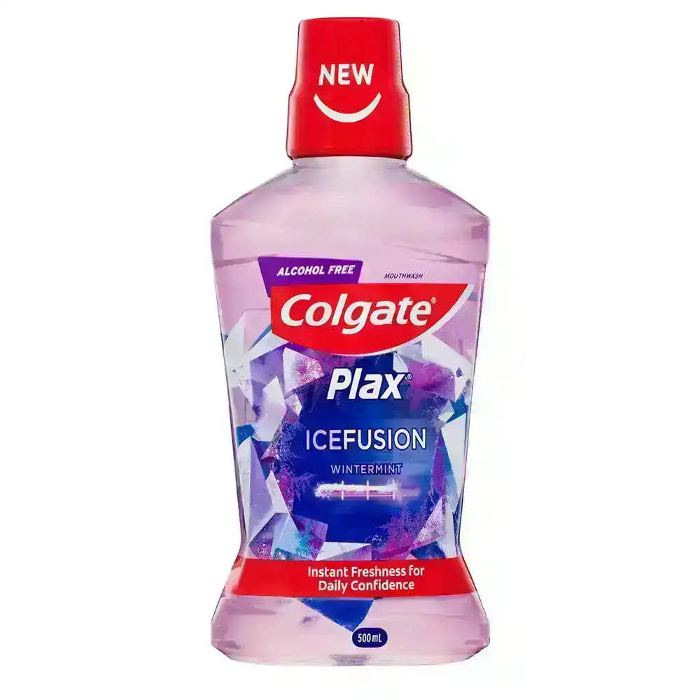 4x Colgate 500ml Plax IceFusion Wintermint Mouthwash Alcohol Free Oral Care