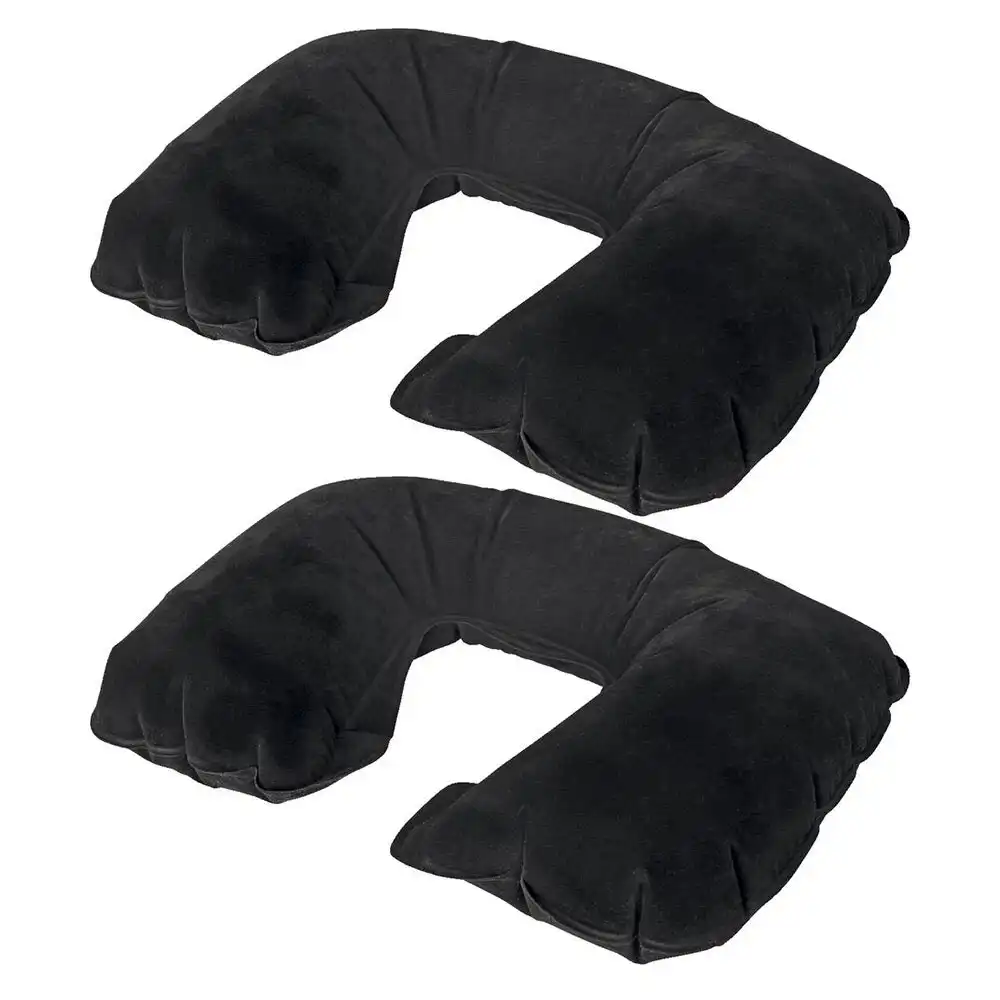 2x Crest Sleep Anywhere Inflatable Neck Pillow Travel/Flight Support Cushion BK