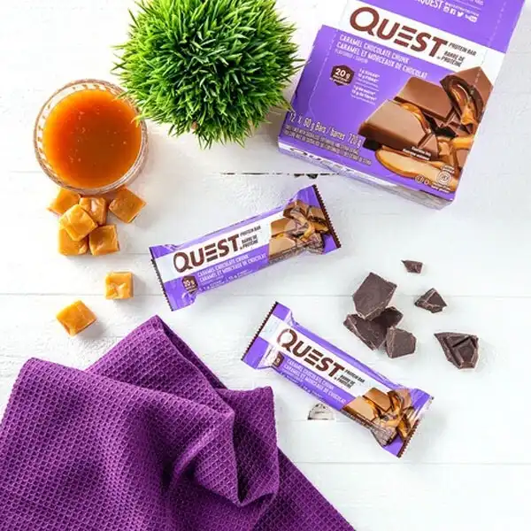 12pc Quest 60g High Protein Bar Healthy Snack Diet Treat Caramel Chocolate Chunk