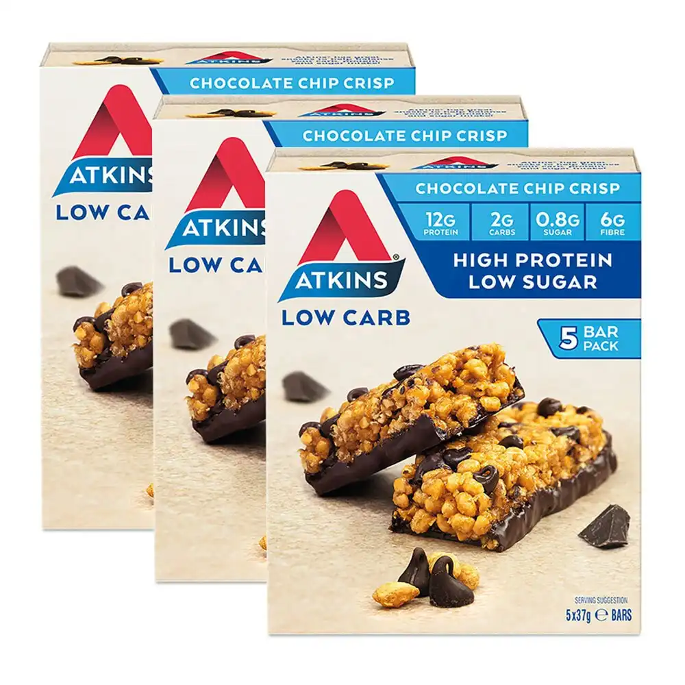 15pc Atkins Low Carb 37g Day Break Protein Bar Healthy Diet Snack Chocolate Chip