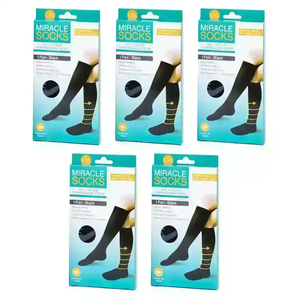 5x Miracle Anti-Fatigue Knee-High Compression Medical Socks Leg Support XL Black