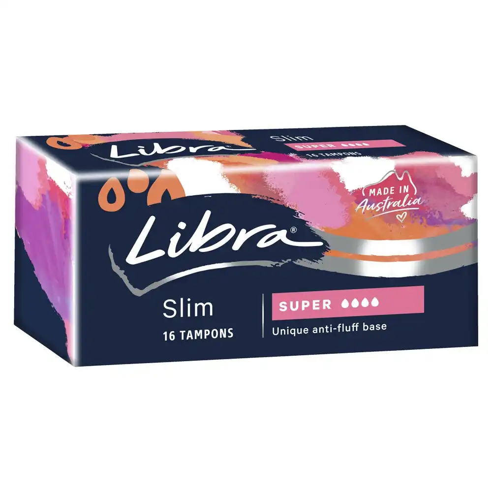 16pc Libra Super Absorbent Tampons Slim Tapered Design Anti-Fluff Base Womens