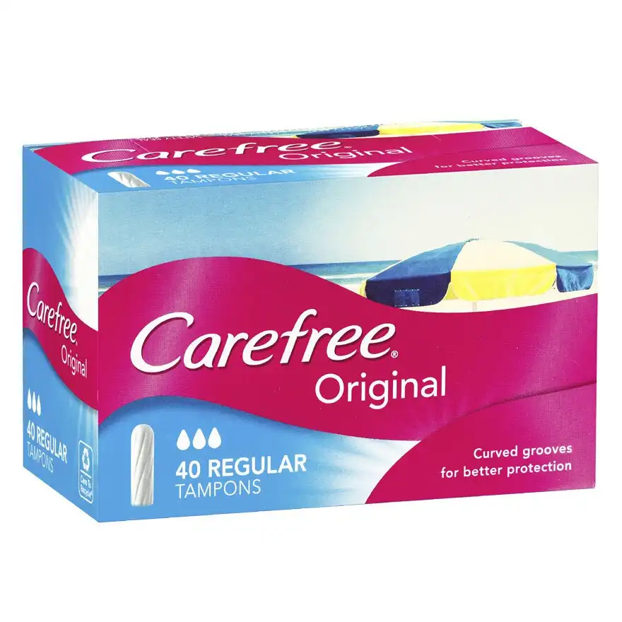 40pc Carefree Regular Tampons Original Curved Grooves Reliable Protection