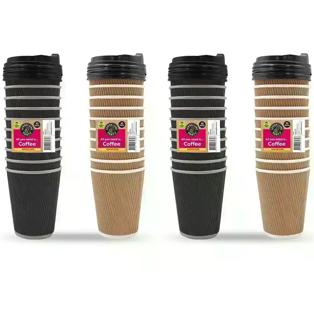 40PK Lemon & Lime 340ml Double Wall Disposable Coffee Cups BPA free Asst Colour