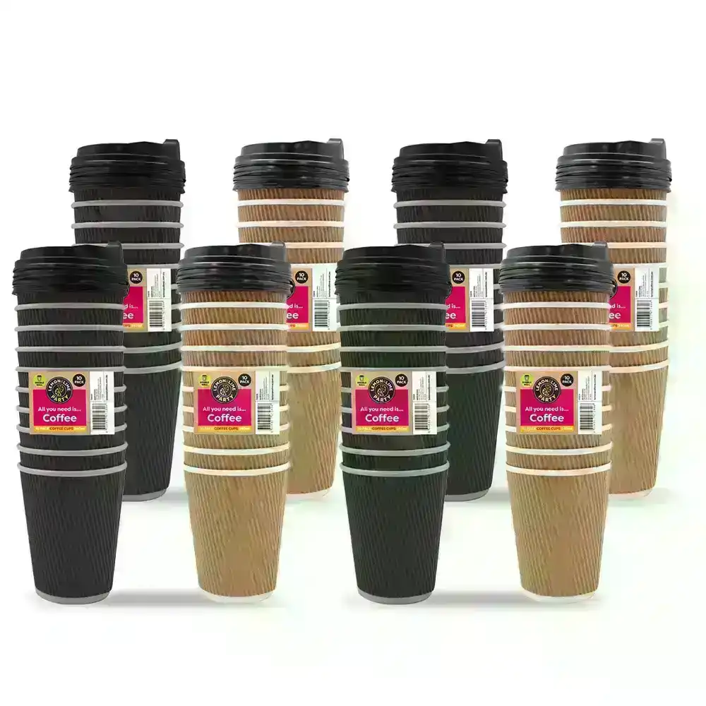 80PK Lemon & Lime 340ml Double Wall Disposable Coffee Cups BPA free Asst Colour