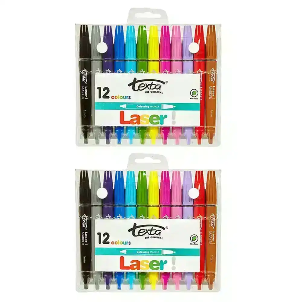 2x 12pc Texta Laser Kids Non Toxic Arts Drawing/Colouring 1mm Colour Markers