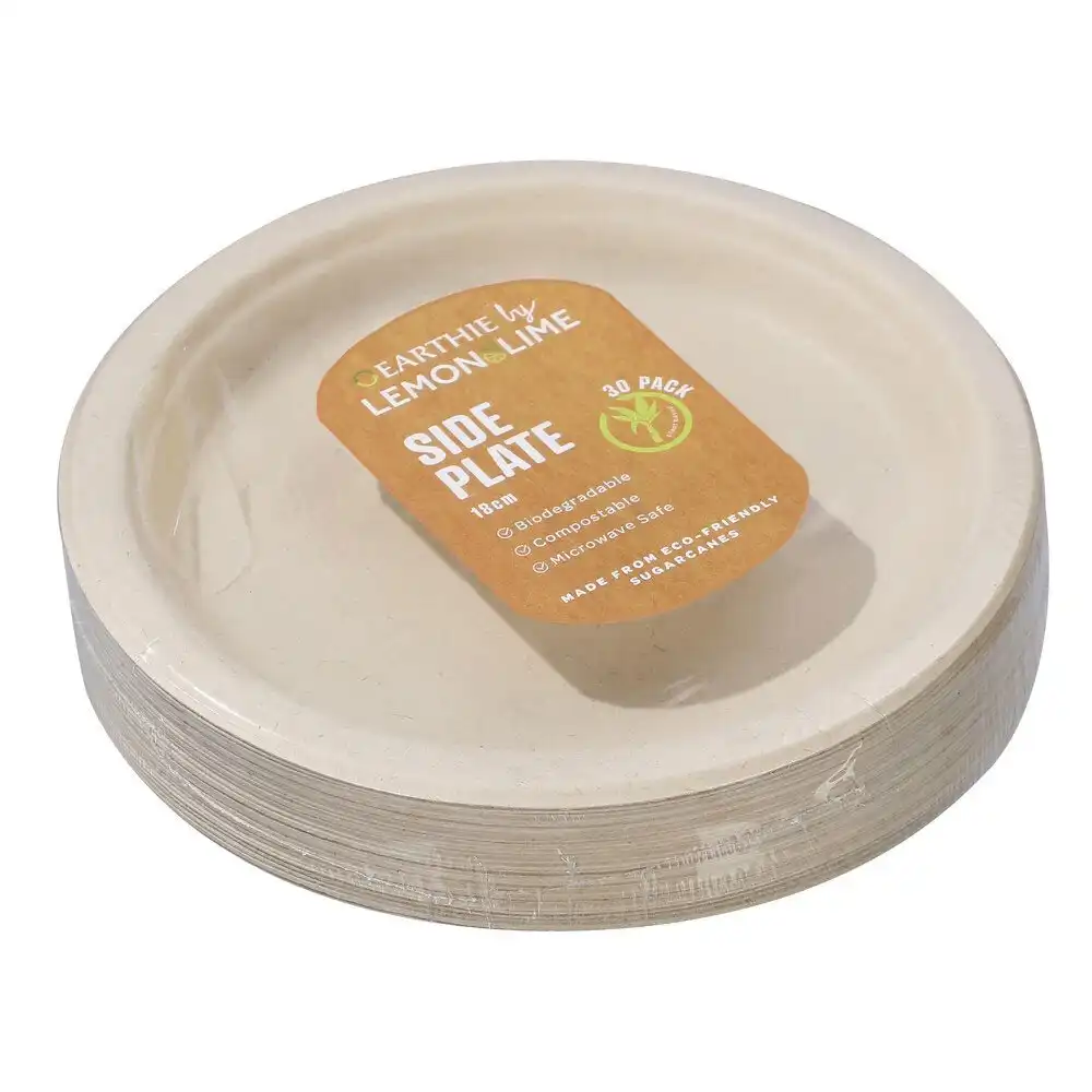 30pc Lemon & Lime Eco-Friendly/Biodegradable Disposable 18cm Side Plate Natural
