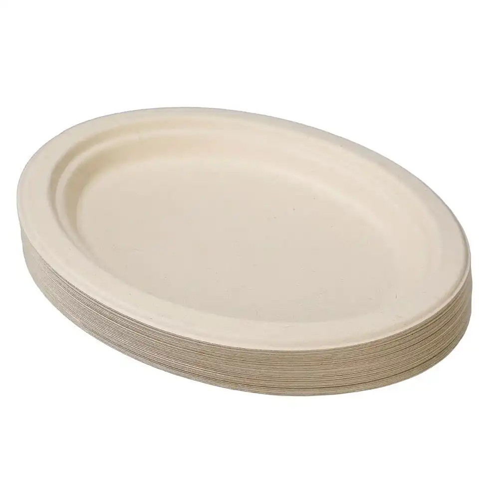 30pc Lemon & Lime Eco-Friendly/Biodegradable Disposable 26cm Oval Plate Natural