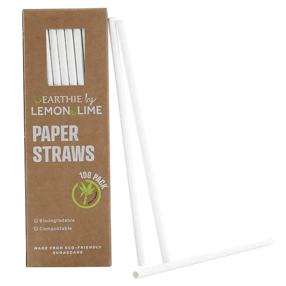 100pc Lemon & Lime 20cm Paper Straws White Drinks/Drinking/Party Eco Friendly