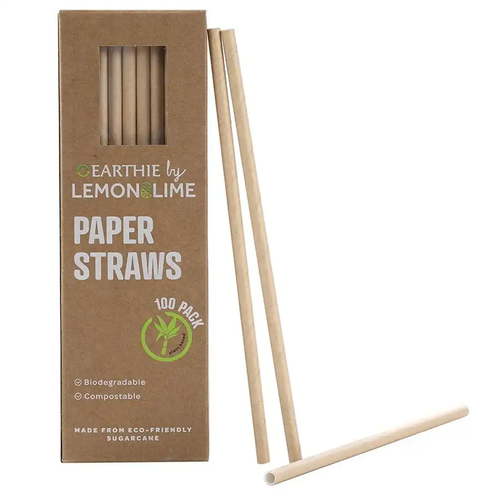 100pc Lemon & Lime 20cm Paper Straws Natural Drinks/Drinking/Party Eco Friendly
