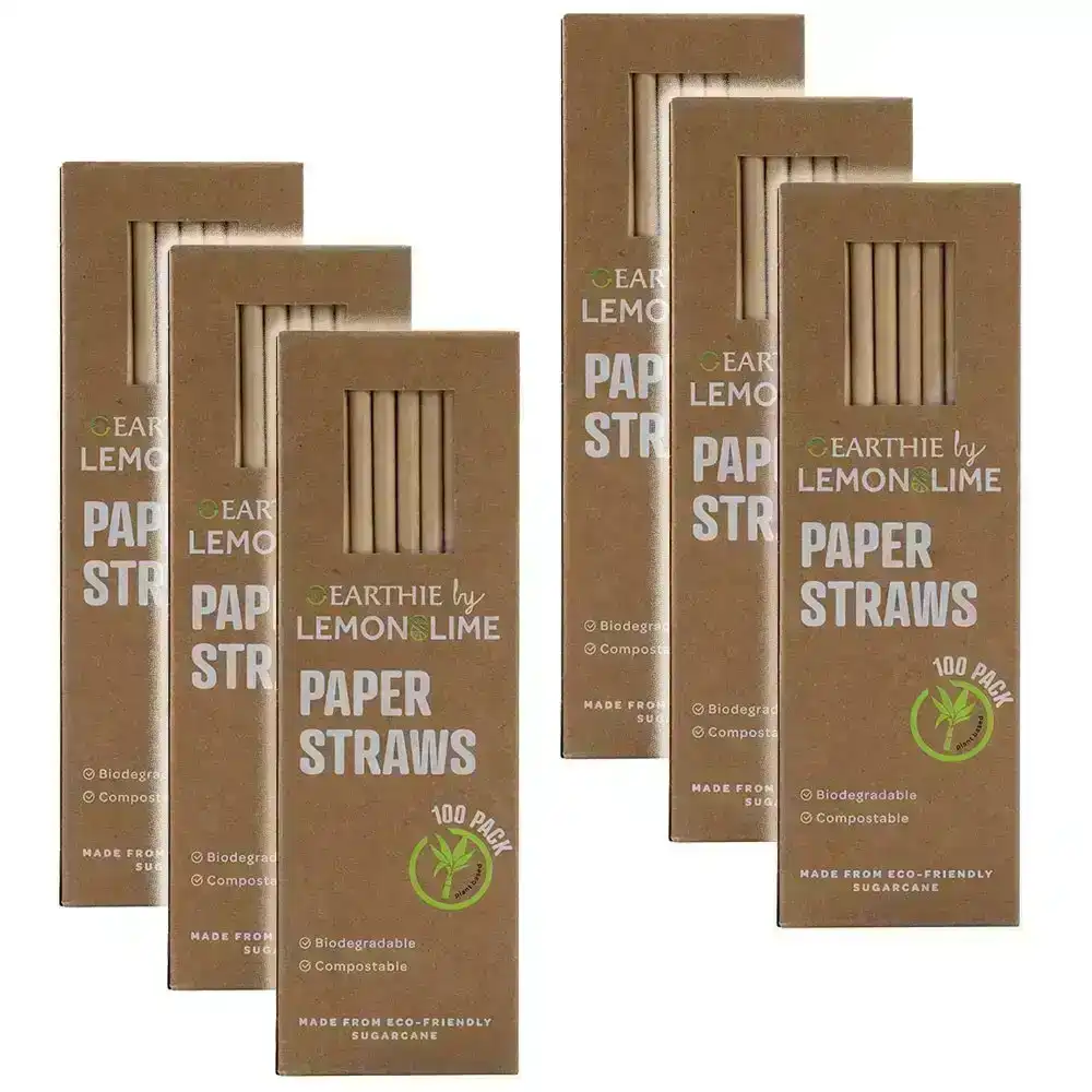 600x Lemon & Lime 20cm Paper Straws Natural Drinks/Drinking/Party Eco Friendly