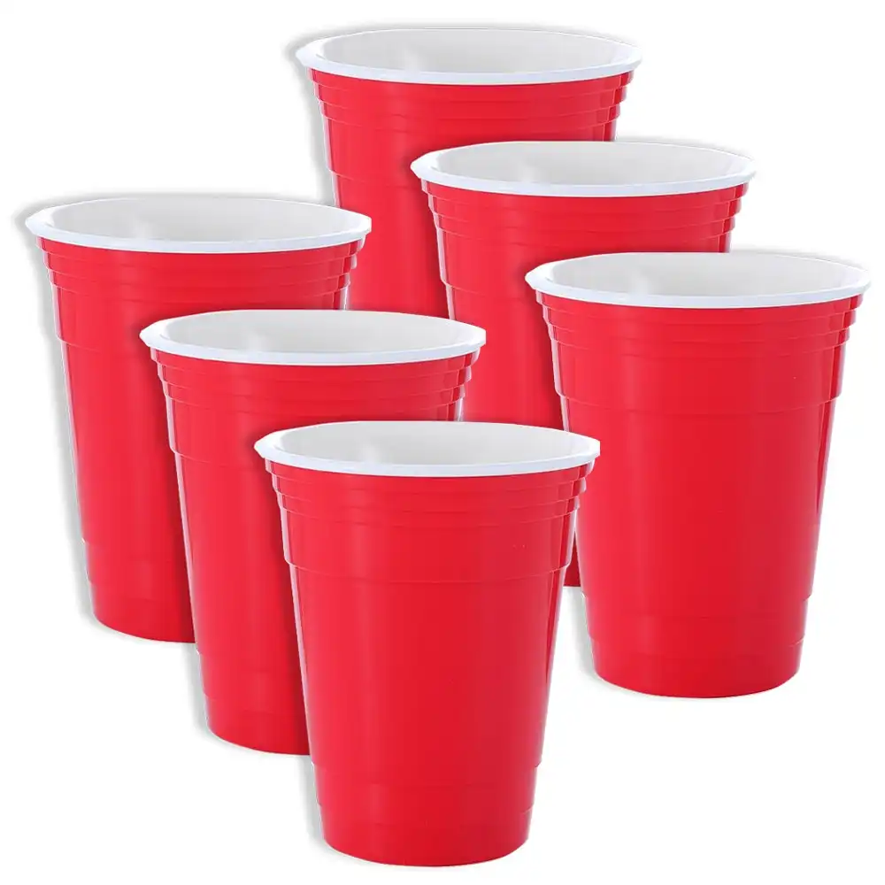 6x Lemon & Lime 475ml Reusable BPA Free College Party Drinks Stackable Cup Red