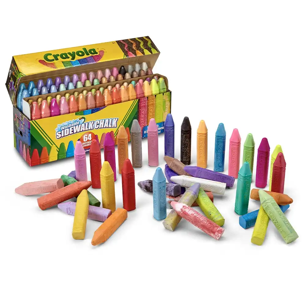 64pc Crayola Washable Sidewalk Coloured Chalk Sticks Set Arts Craft Kids 4y+