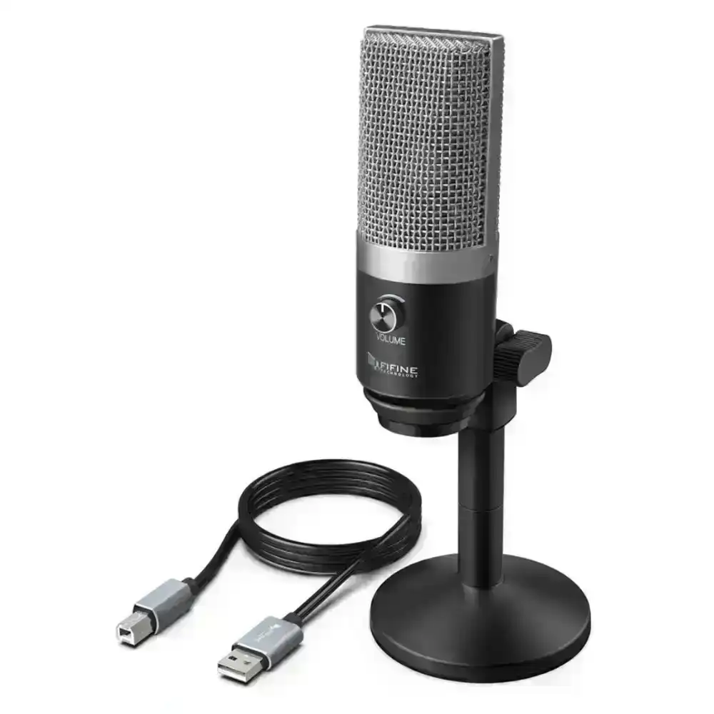 Fifine Technology USB Condenser Broadcast/Podcast Microphone w/Desk Stand Silver
