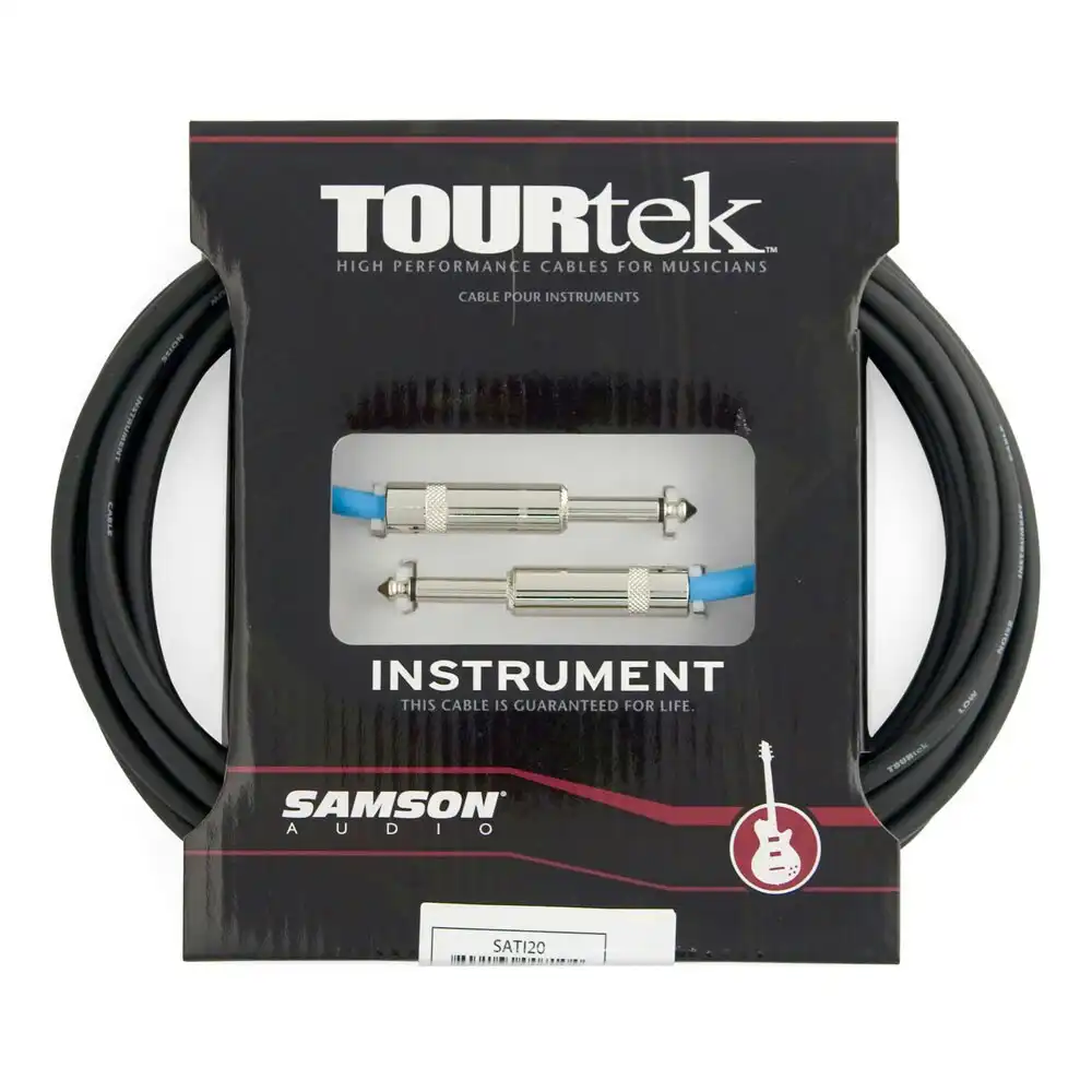 Samson TourTek 20' Instrument Cable Audio Connector 6.35mm 1/4" Male M/M Black