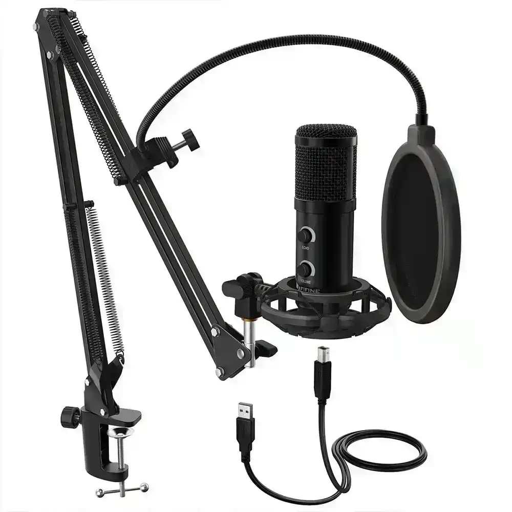 Fifine Technology USB Condenser Audio/Broadcast/Voice/Podcast Microphone w/Stand