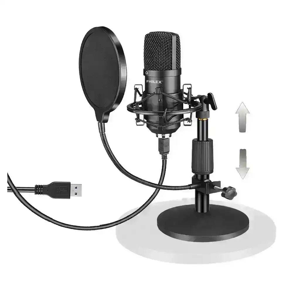 Audio Podcast/Broadcast Recording USB Condenser Cardioid Microphone/Stand/Filter