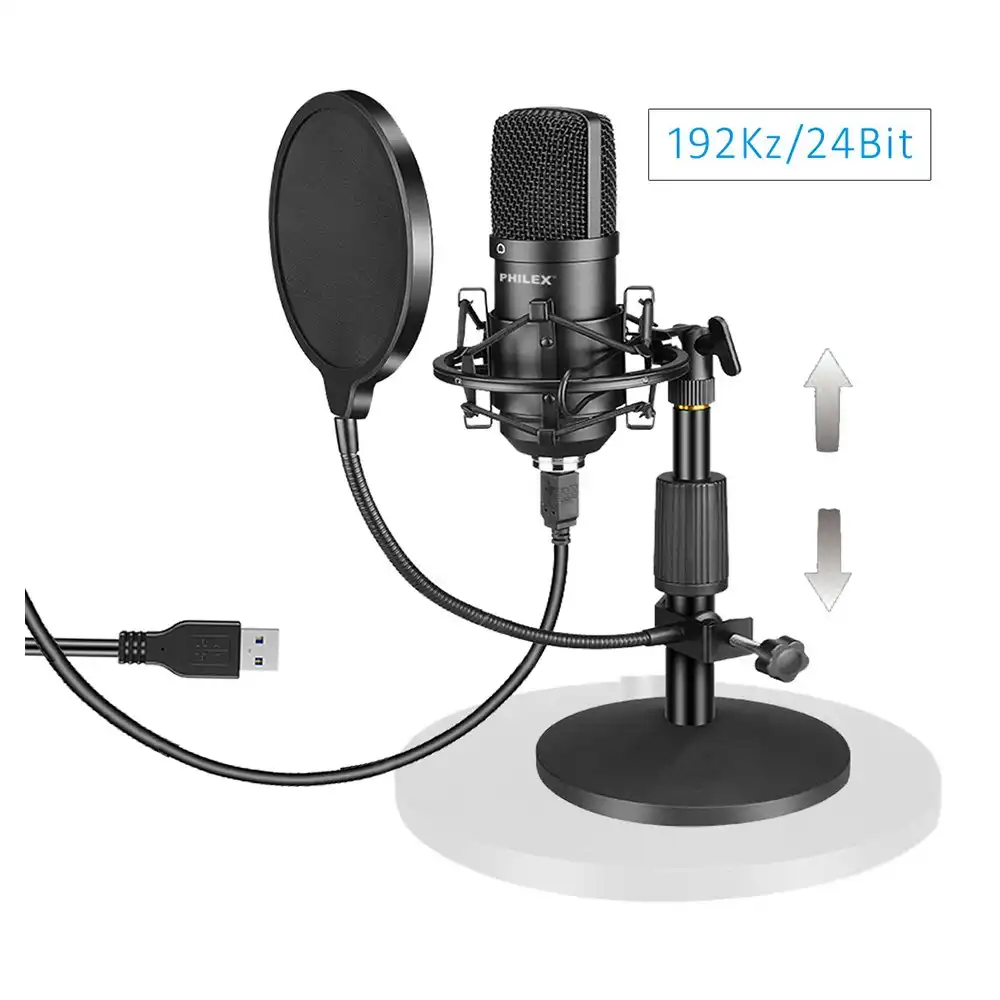 Audio Podcast/Broadcast Recording USB Condenser Cardioid Microphone/Stand/Filter