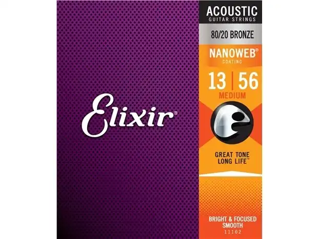 Elixir #11102 Acoustic Nanoweb Guitar String 80/20 Bronze 13-56 Medium Gauge