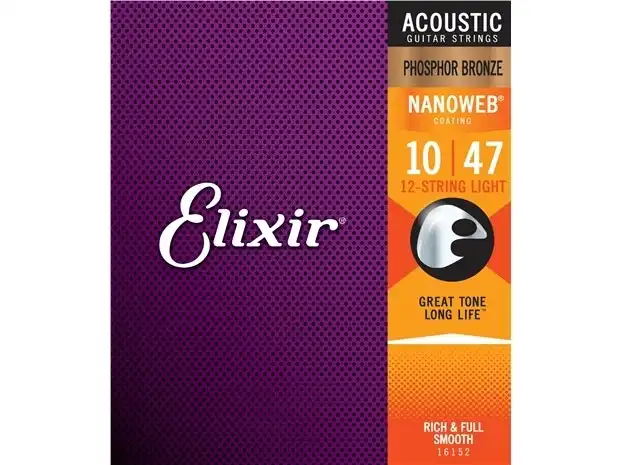 Elixir #16152 Acoustic Nano Phosphor Bronze 12 Guitar String 10-47 Light Gauge