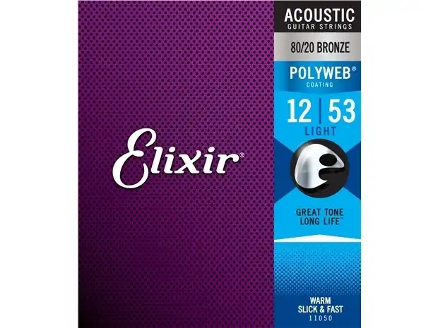 Elixir #11025 Acoustic Polyweb Guitar Instrument String 80/20 Bronze 12-53 Light