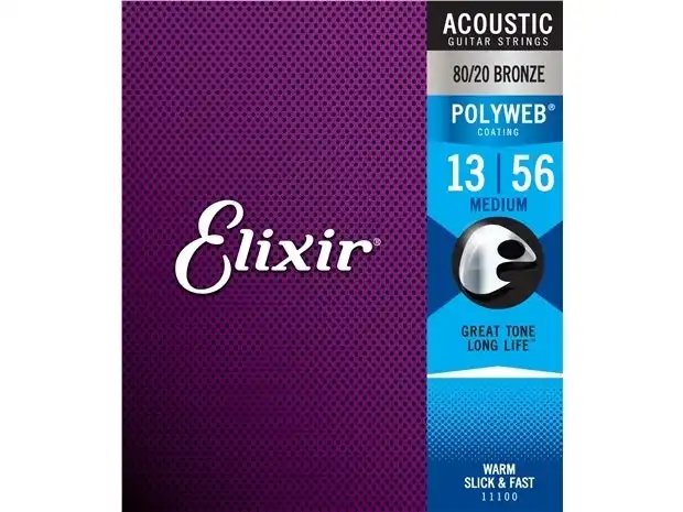 Elixir #11100 Acoustic Polyweb Guitar Musical String 80/20 Bronze 13-56 Medium