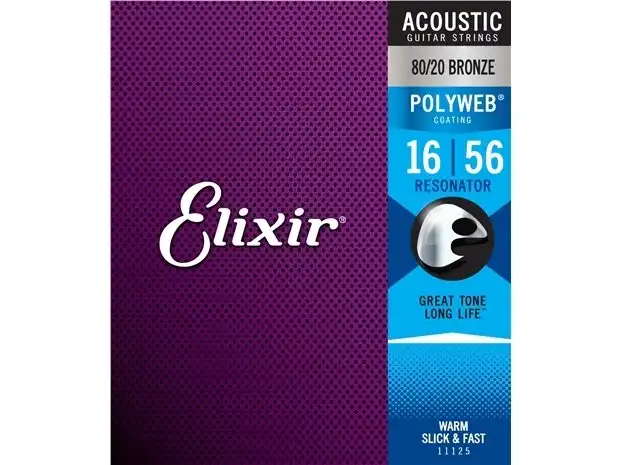 Elixir #11125 Acoustic Polyweb Guitar Music String 80/20 Bronze 16-56 Resonator