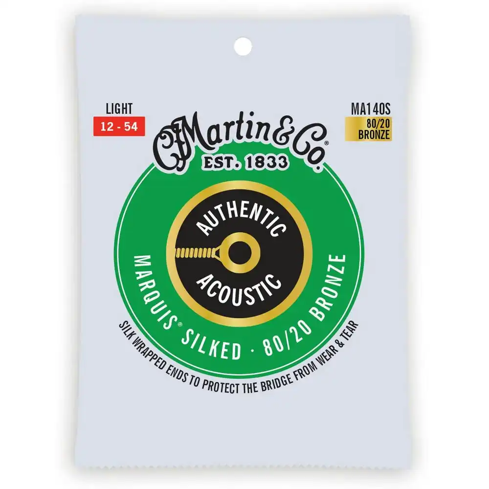 Martin Guitar Authentic Acoustic Silked Strings 80/20 Bronze MA140S Light Gauge