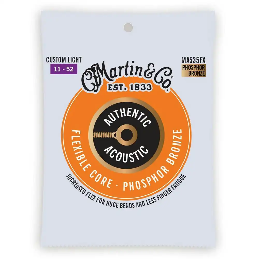 Martin Guitar Authentic Flexible Core Strings 92/8 Phosphor MA535FX Custom Light