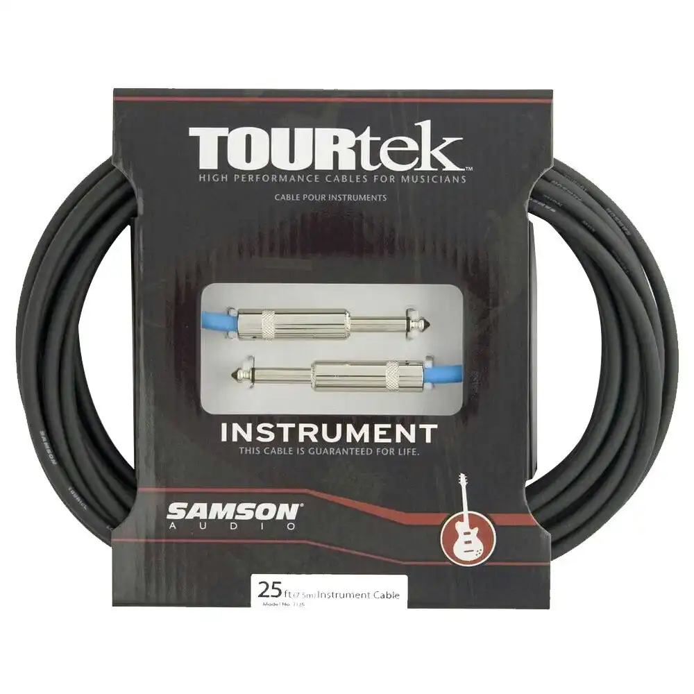 TourTek 7.6m Instrument Cable Male Jack Lead Connector Extension Cord Black