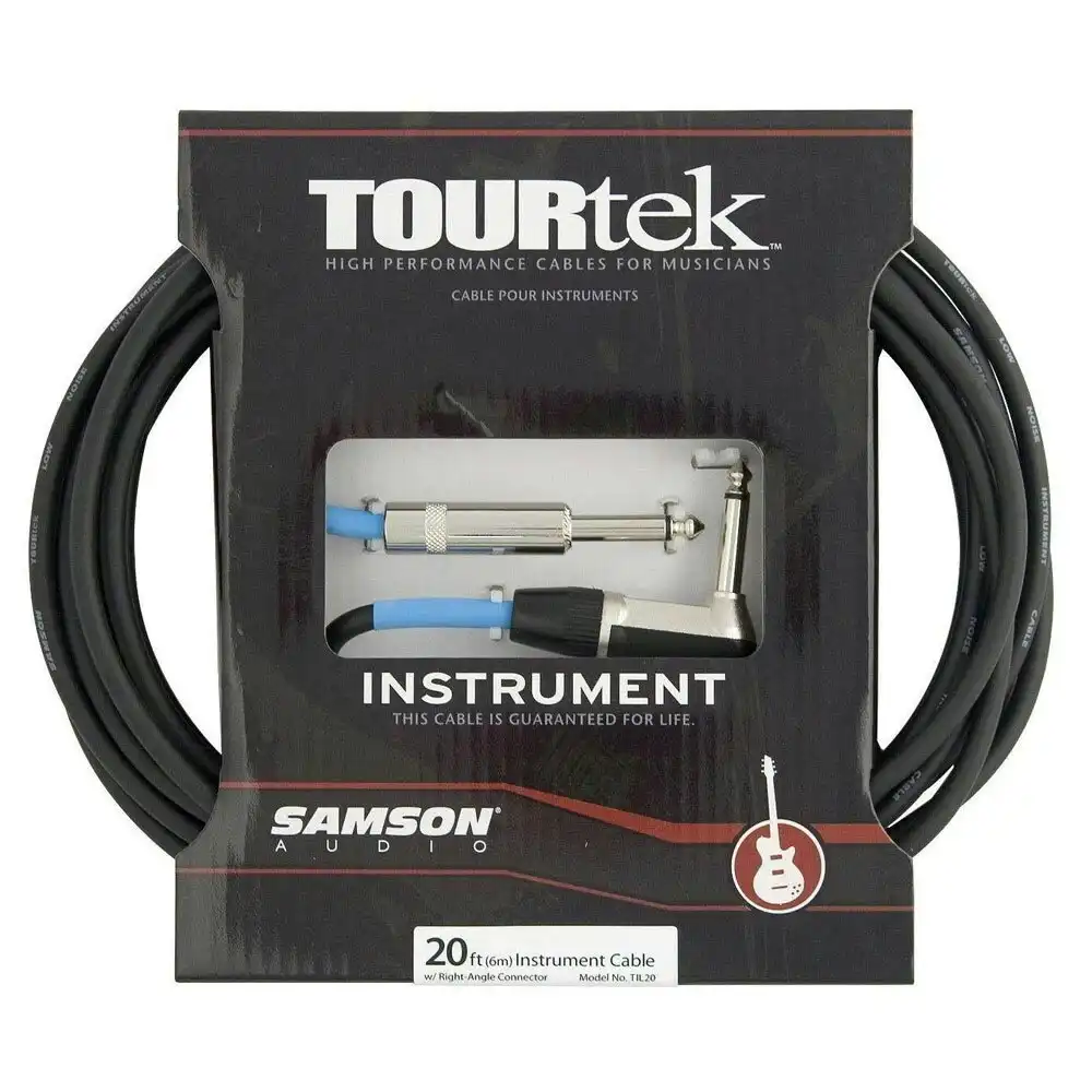TourTek 6.10m Instrument Cable w/L-Jack Male Connector Extension Lead Cord Black