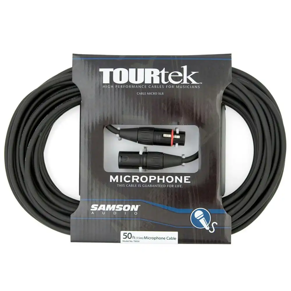 TourTek 15.24m XLR Microphone Cable Male to Female Lead Connector/Extension BLK